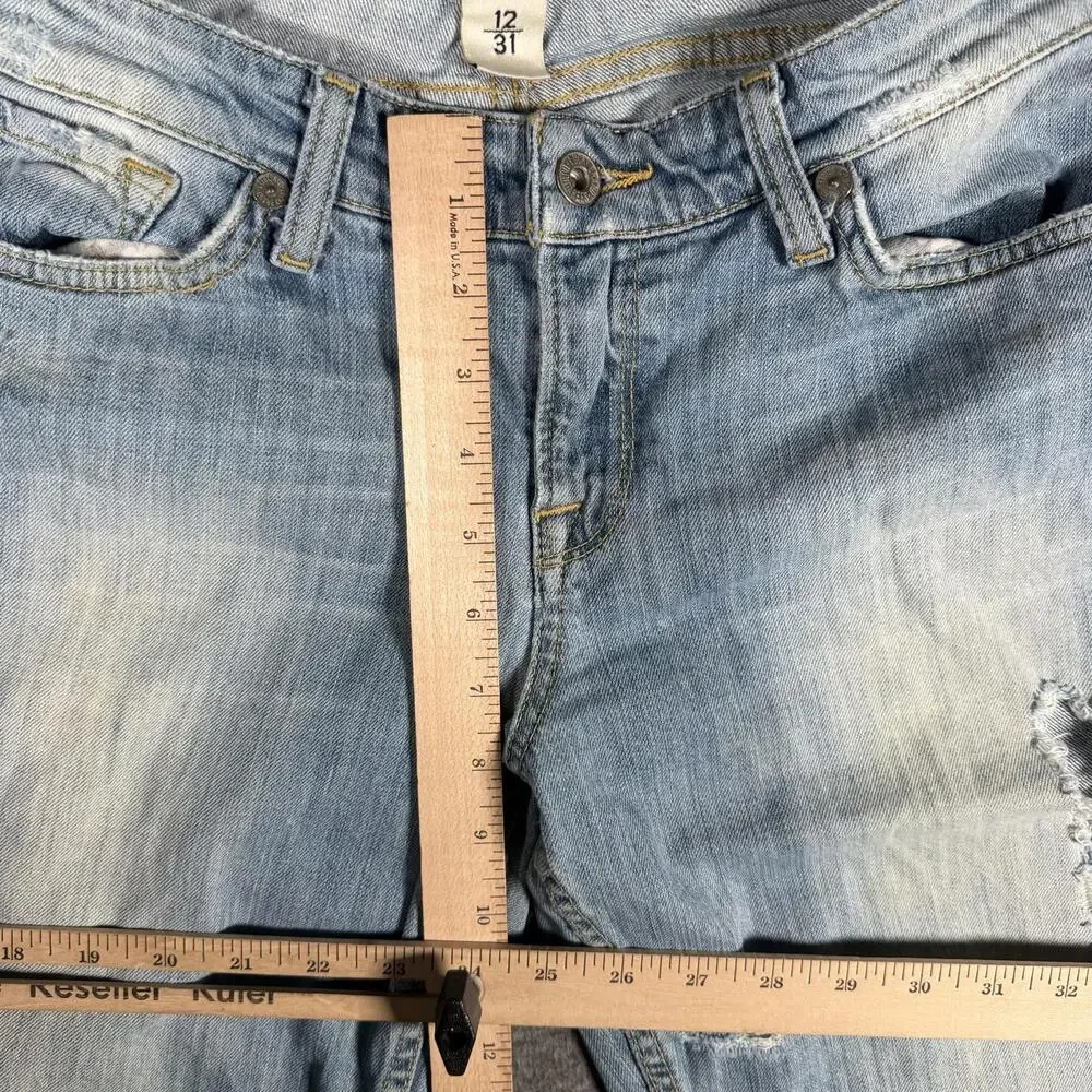 Lucky Brand Bermuda Jean Shorts Womens 12 31 Distressed Raw Hem Light Wash
